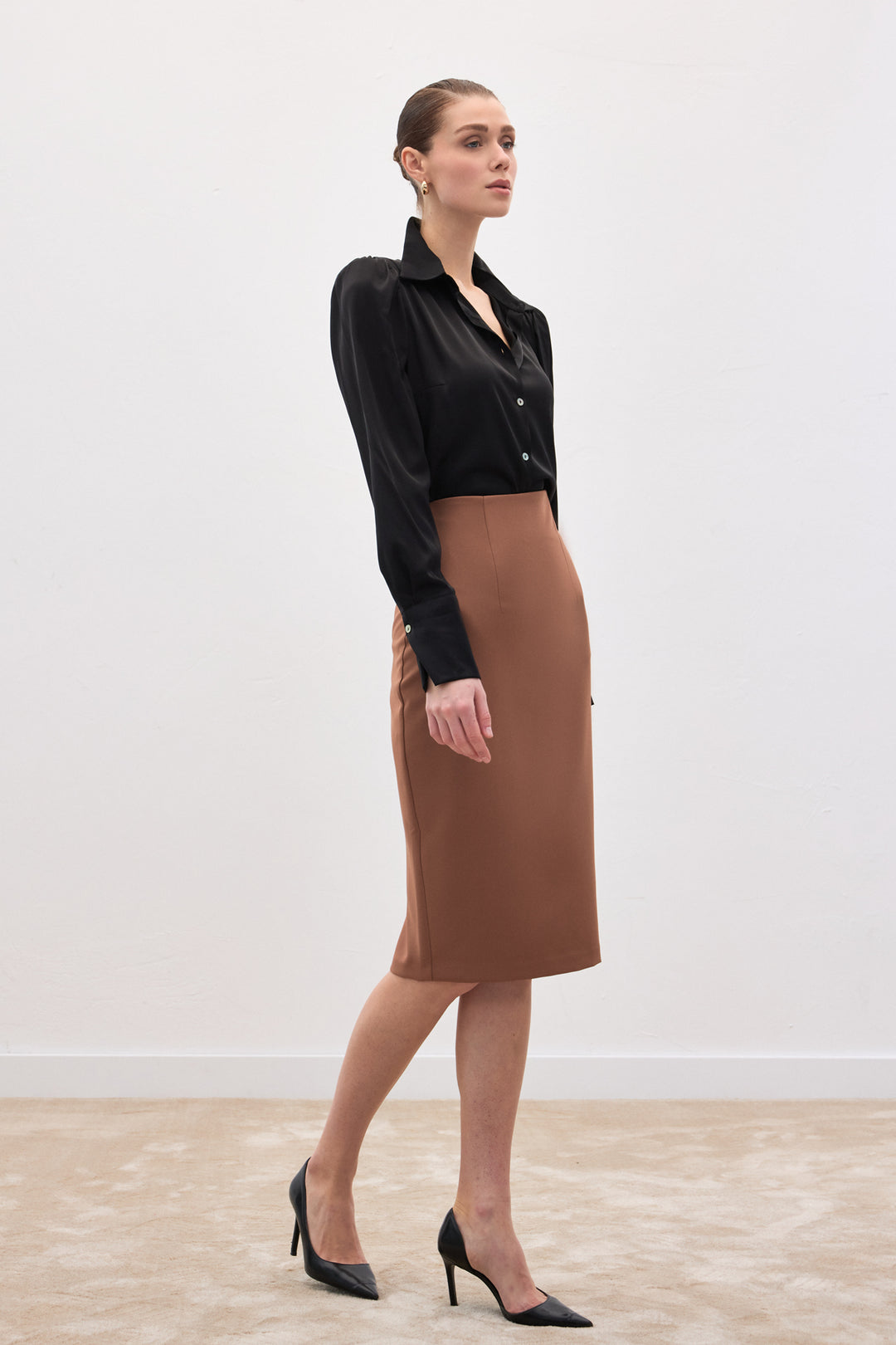 Sateen Jupe crayon unie - camel
