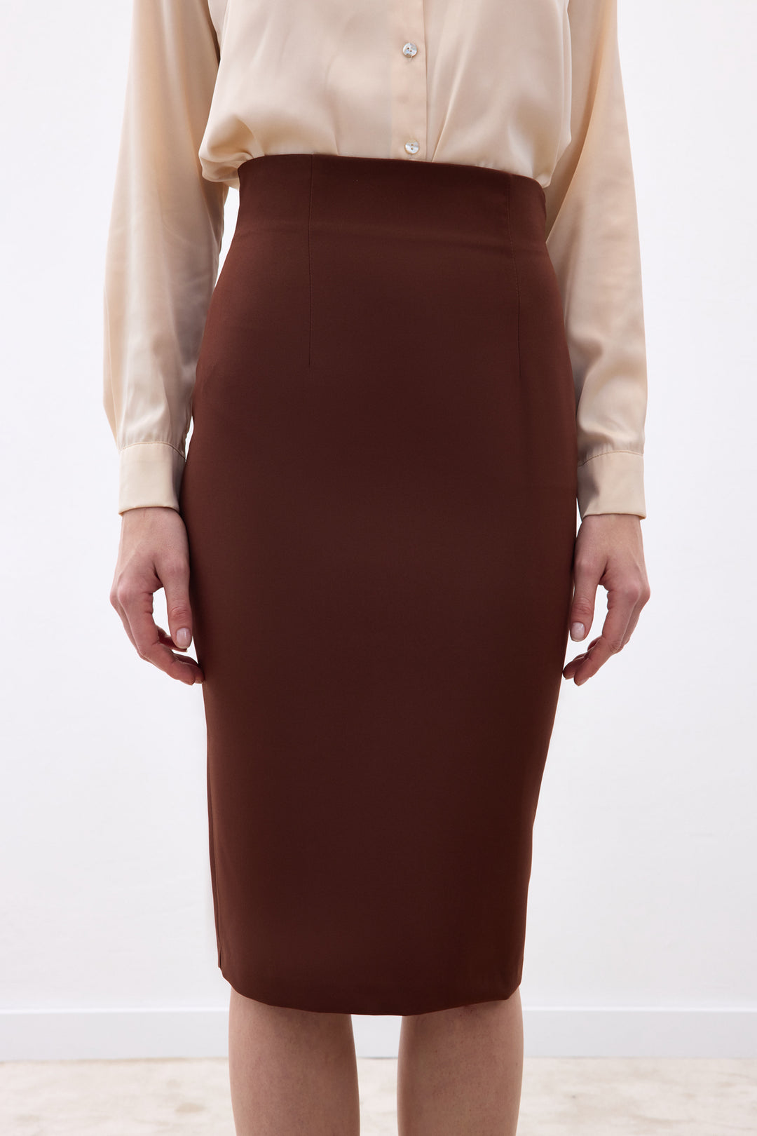 Sateen Jupe crayon droite - Marron