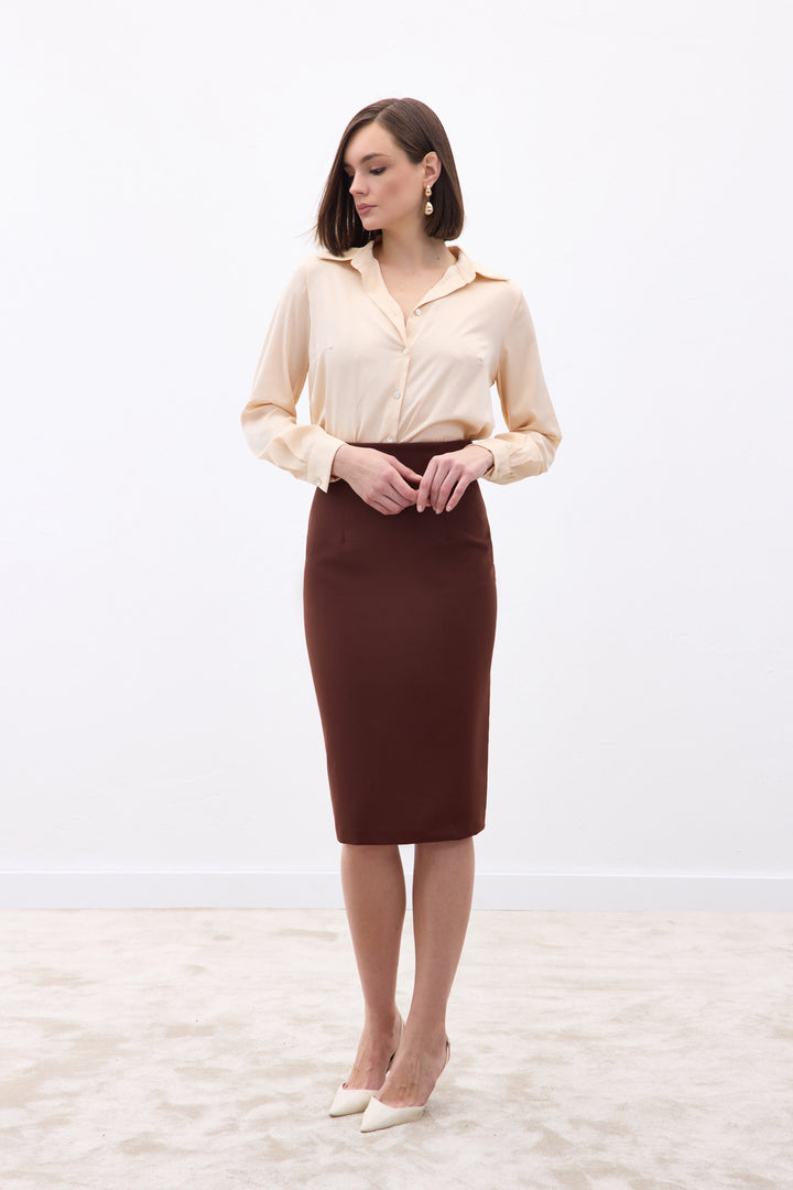 Sateen Jupe crayon droite - Marron