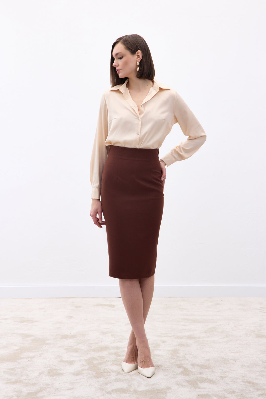 Sateen Jupe crayon droite - Marron