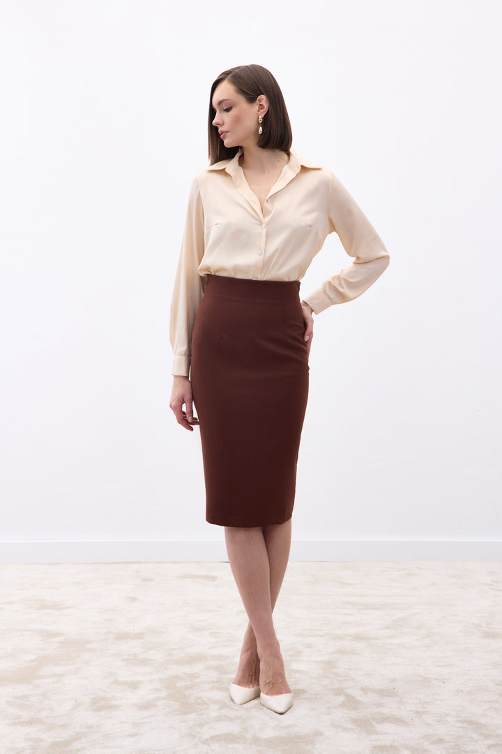 Sateen Jupe crayon droite - Marron