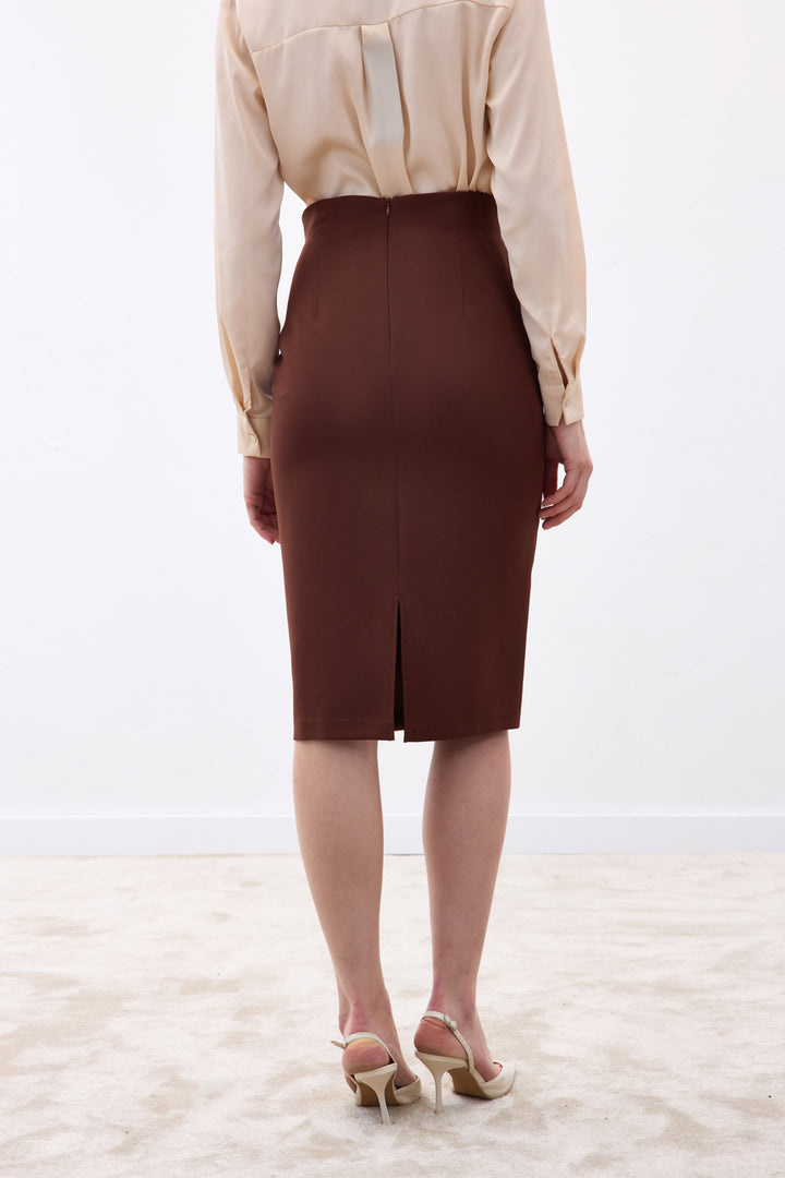 Sateen Jupe crayon droite - Marron