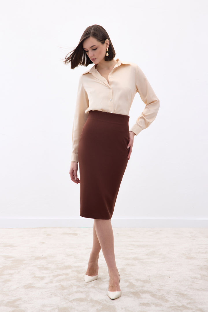 Sateen Jupe crayon droite - Marron