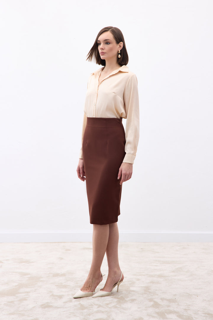 Sateen Jupe crayon droite - Marron