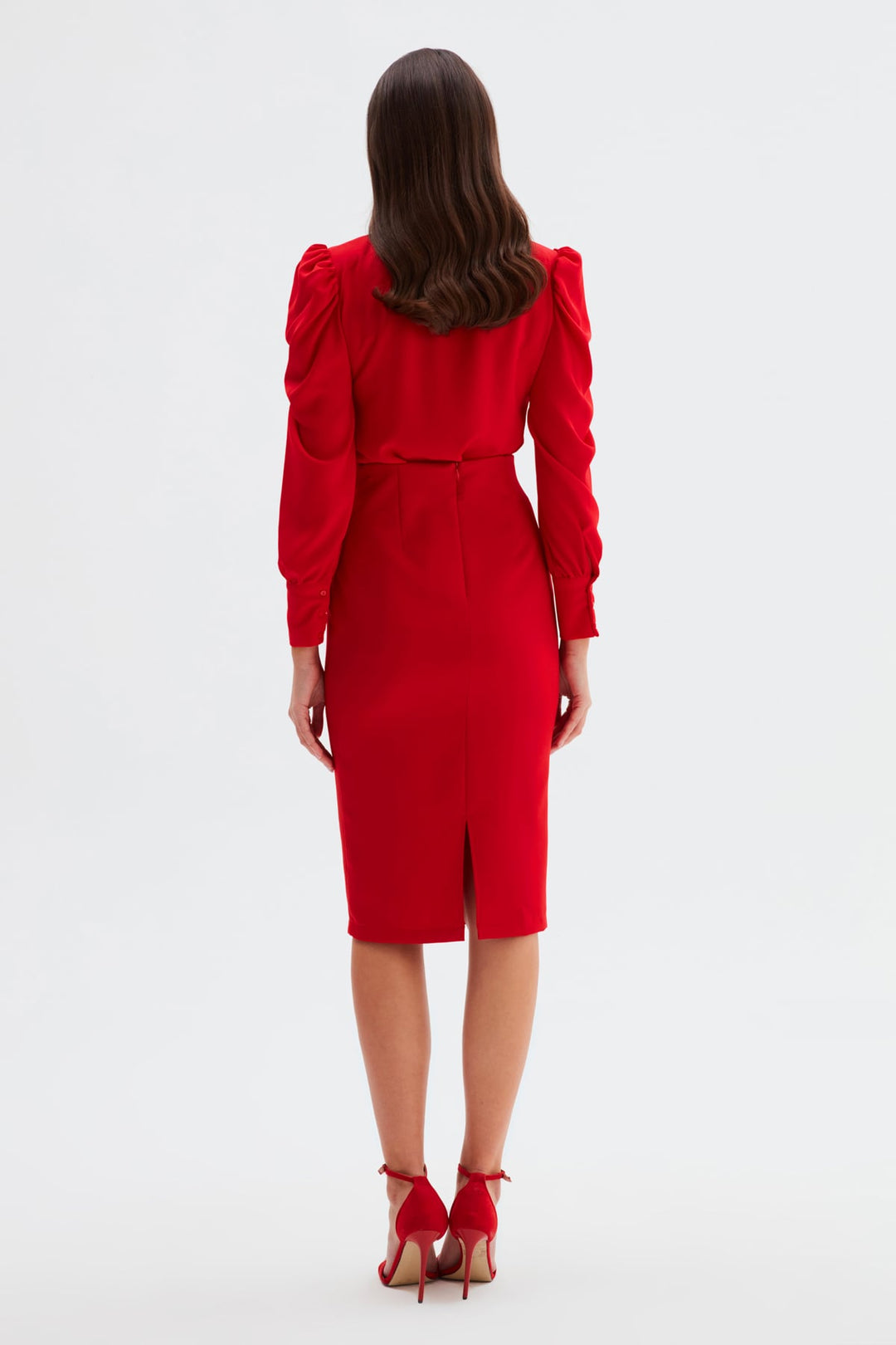 Sateen Jupe Crayon Unie - Rouge