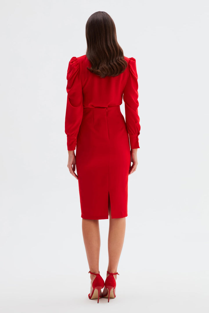 Sateen Jupe Crayon Unie - Rouge