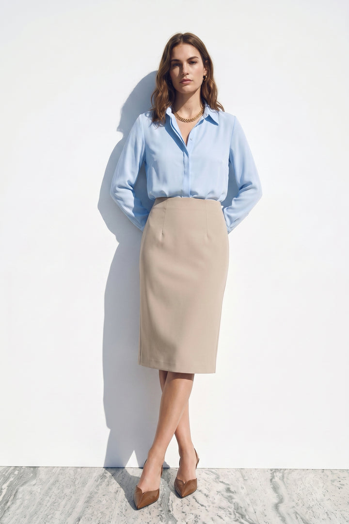 Sateen Jupe Crayon - Foncé Beige