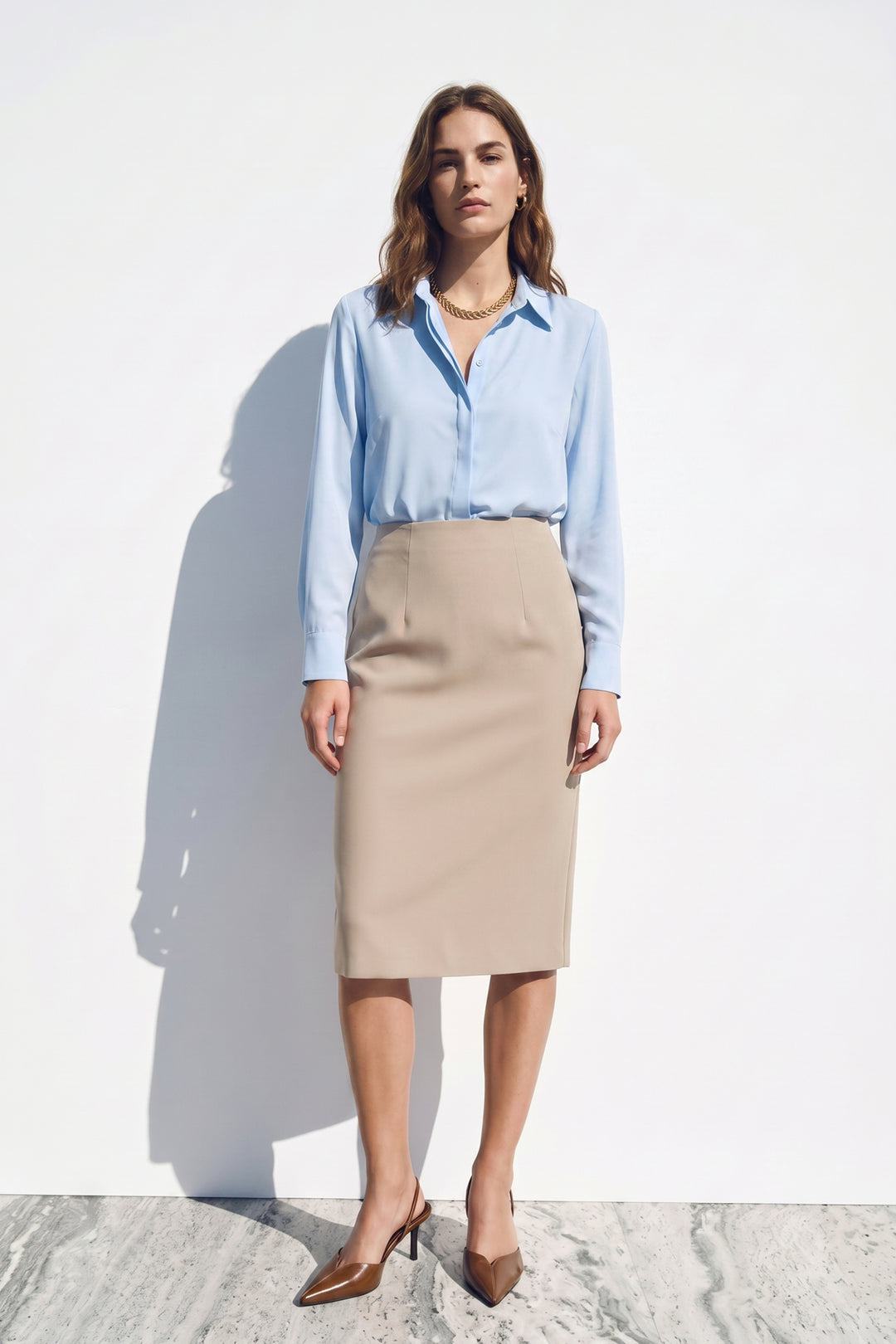 Sateen Jupe Crayon - Foncé Beige