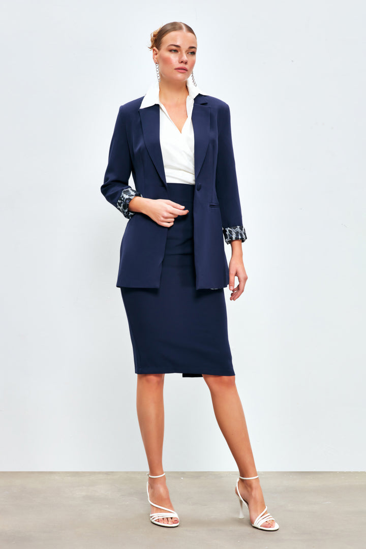 Sateen Jupe crayon droite - Bleu marine
