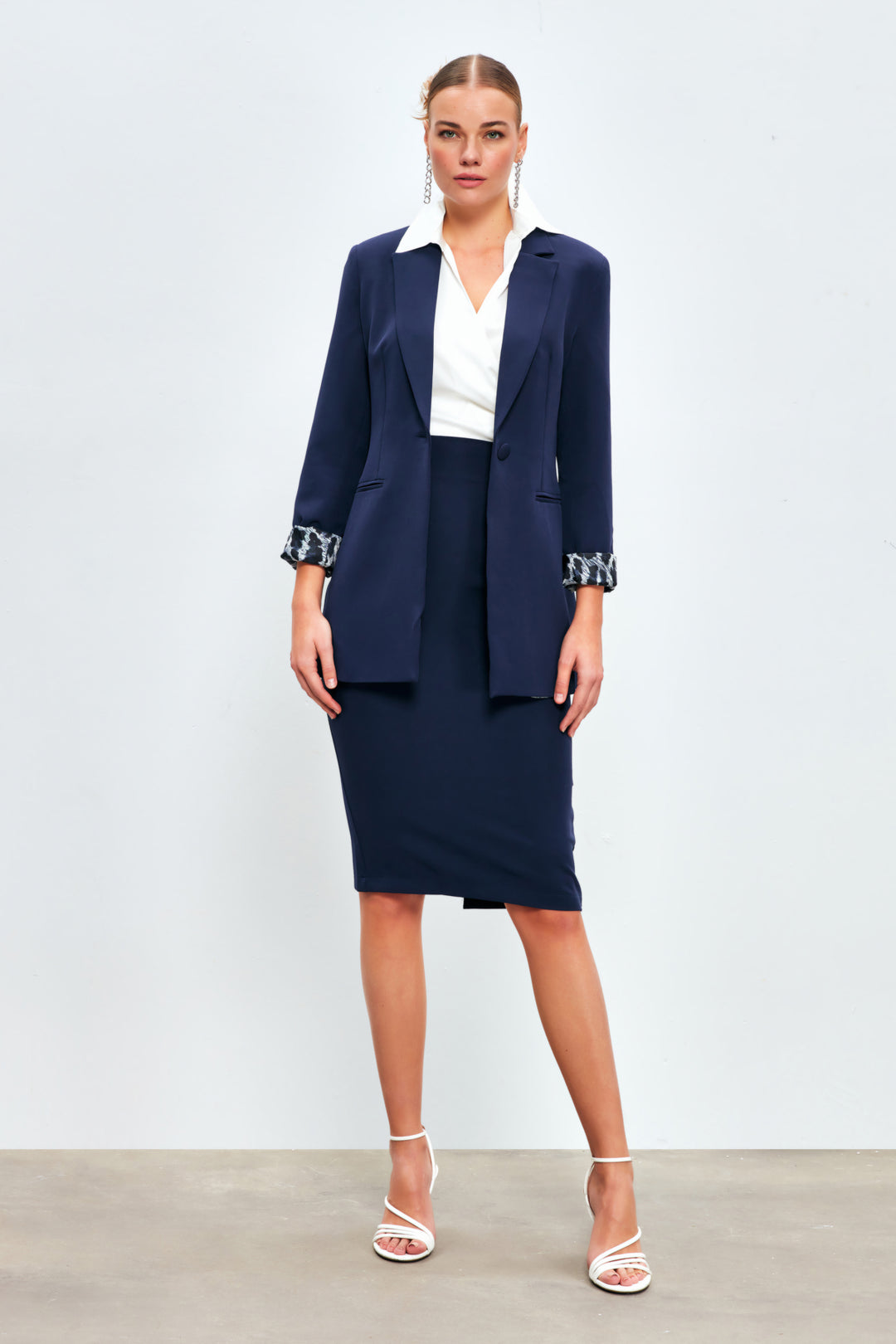 Sateen Jupe crayon droite - Bleu marine