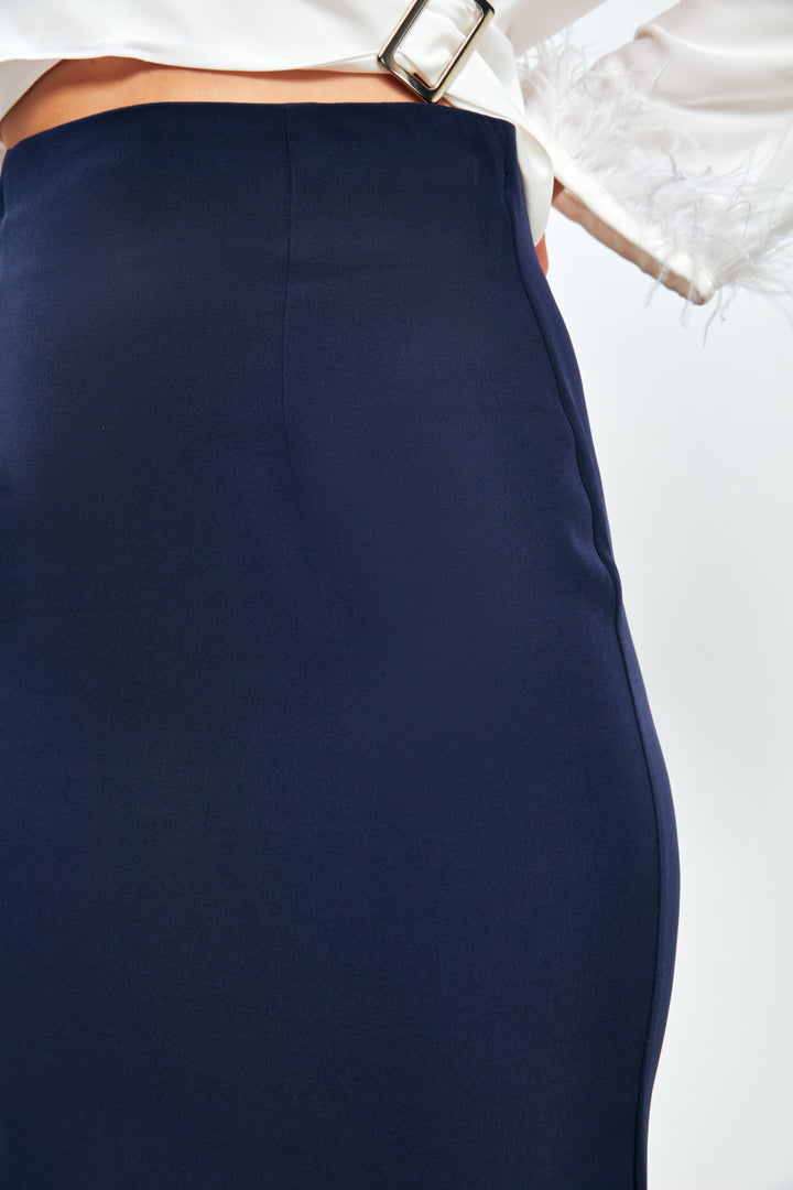 Sateen Jupe crayon droite - Bleu marine