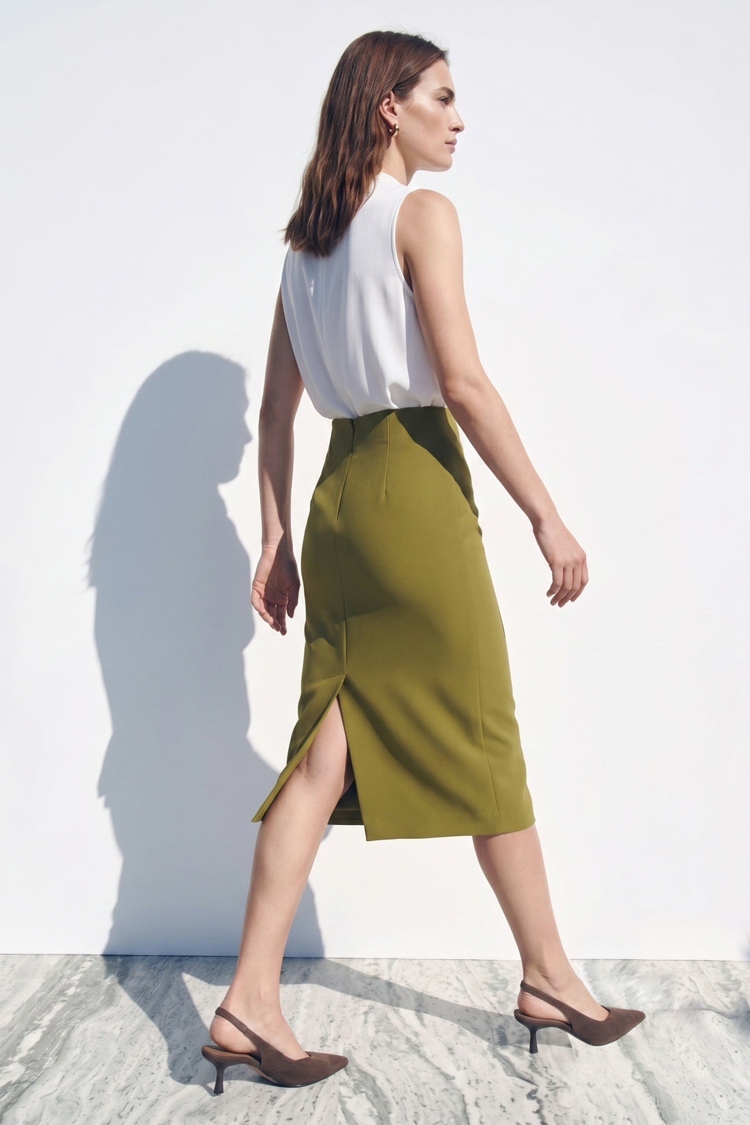 Sateen Jupe crayon droite - Vert olive