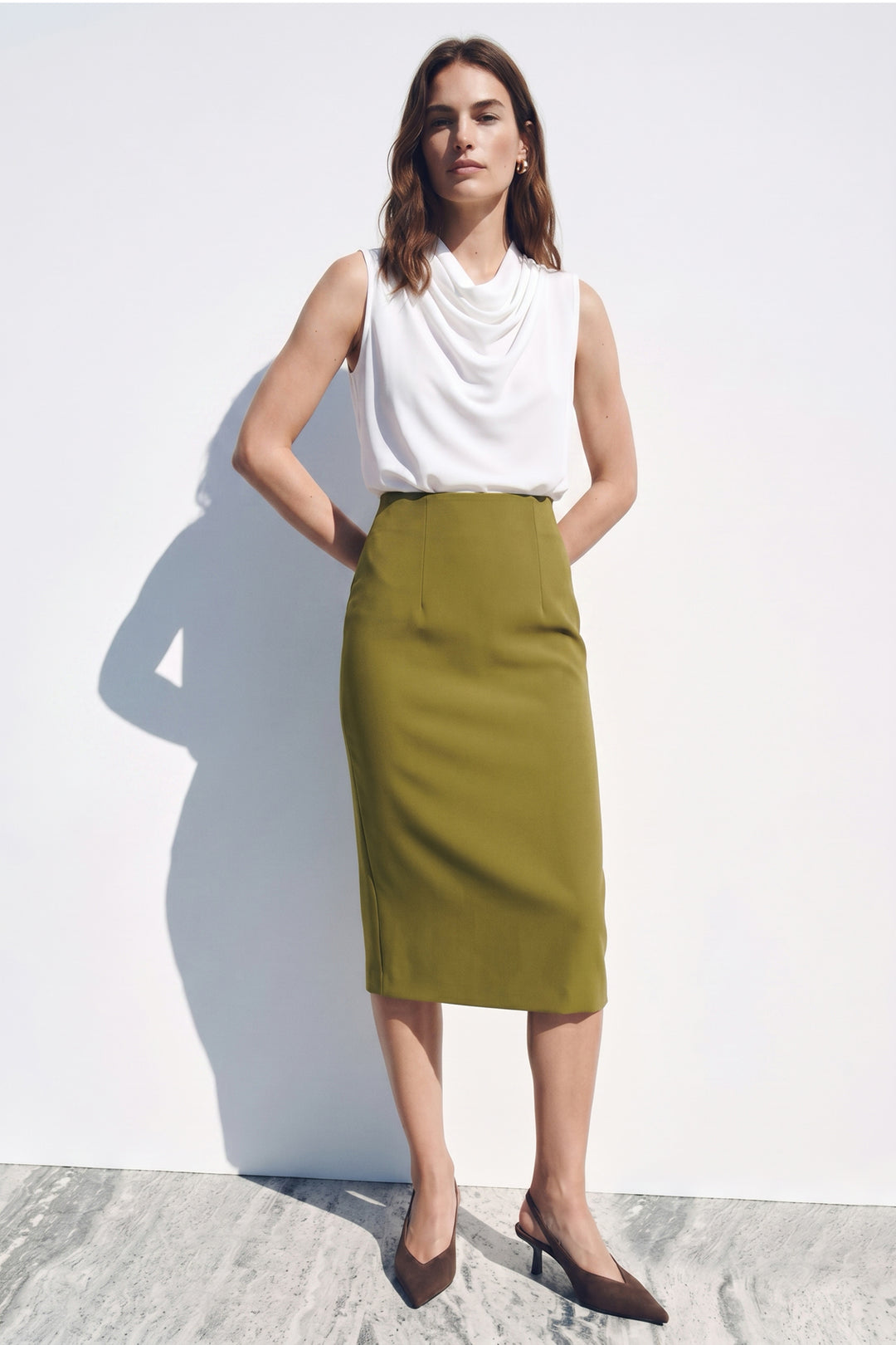 Sateen Jupe crayon droite - Vert olive