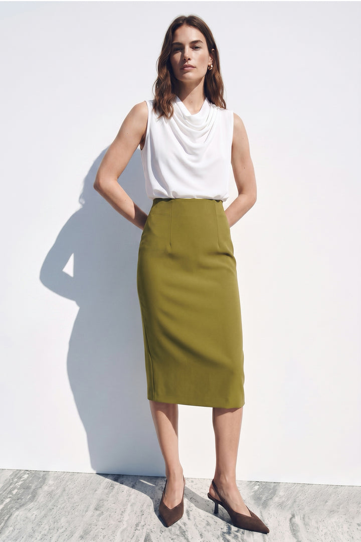 Sateen Jupe crayon droite - Vert olive