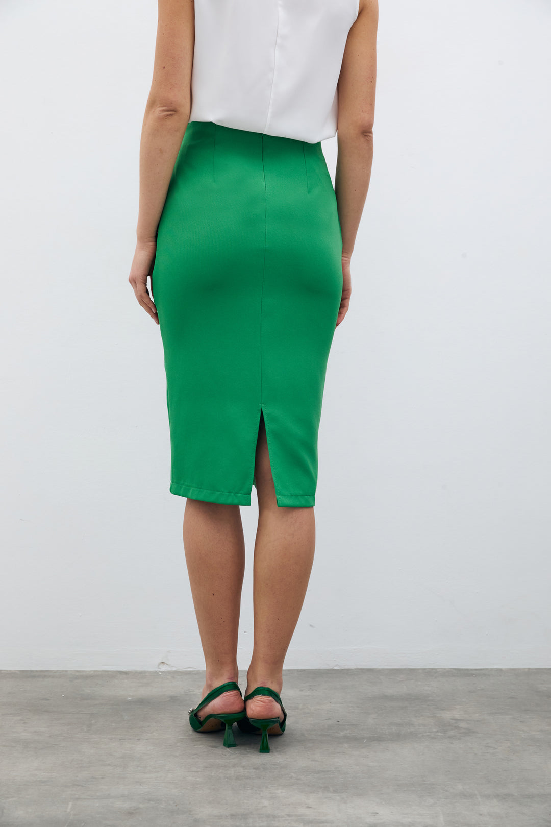 Sateen Jupe Crayon Unie - Vert
