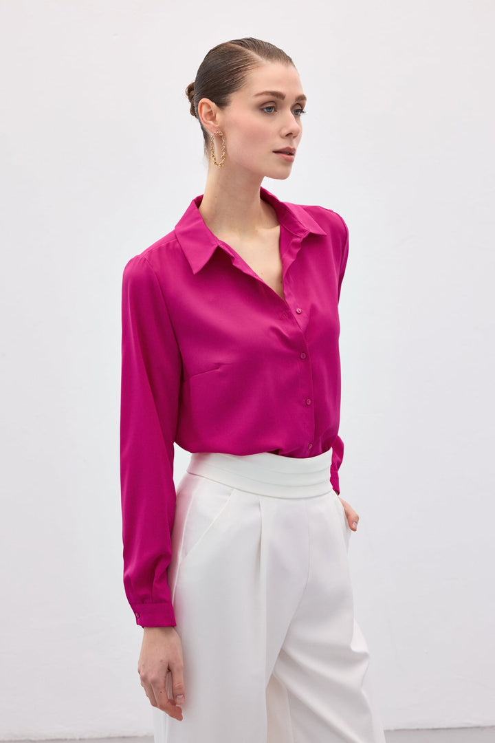 Sateen Chemise classique droite - Fuchsia