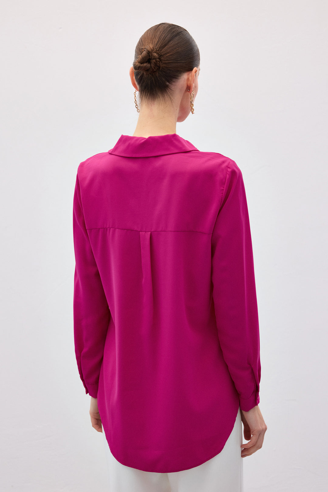 Sateen Chemise classique droite - Fuchsia