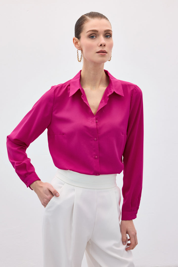 Sateen Chemise classique droite - Fuchsia