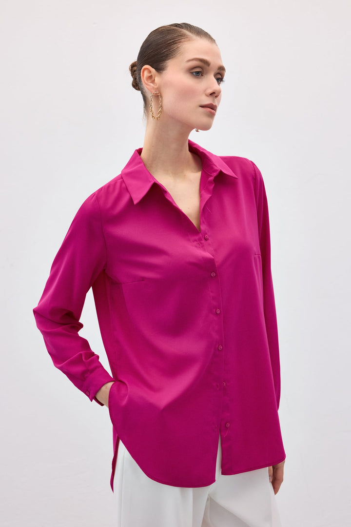 Sateen Chemise classique droite - Fuchsia