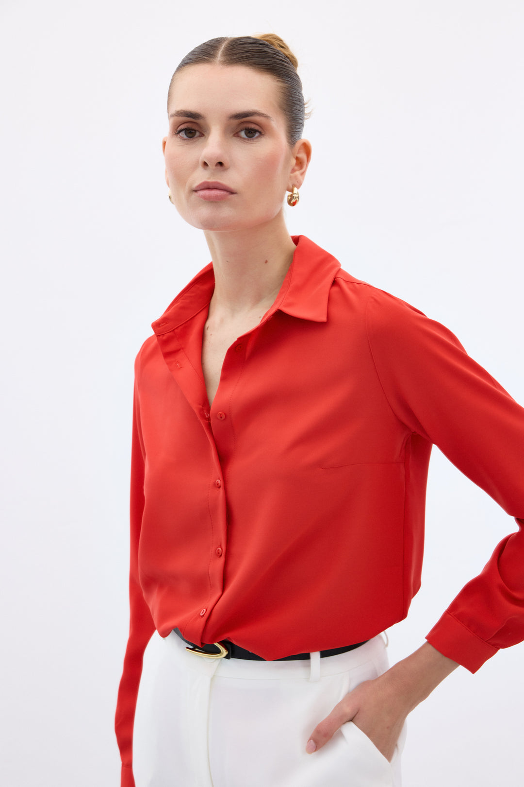 Sateen Chemise classique unie - Rouge