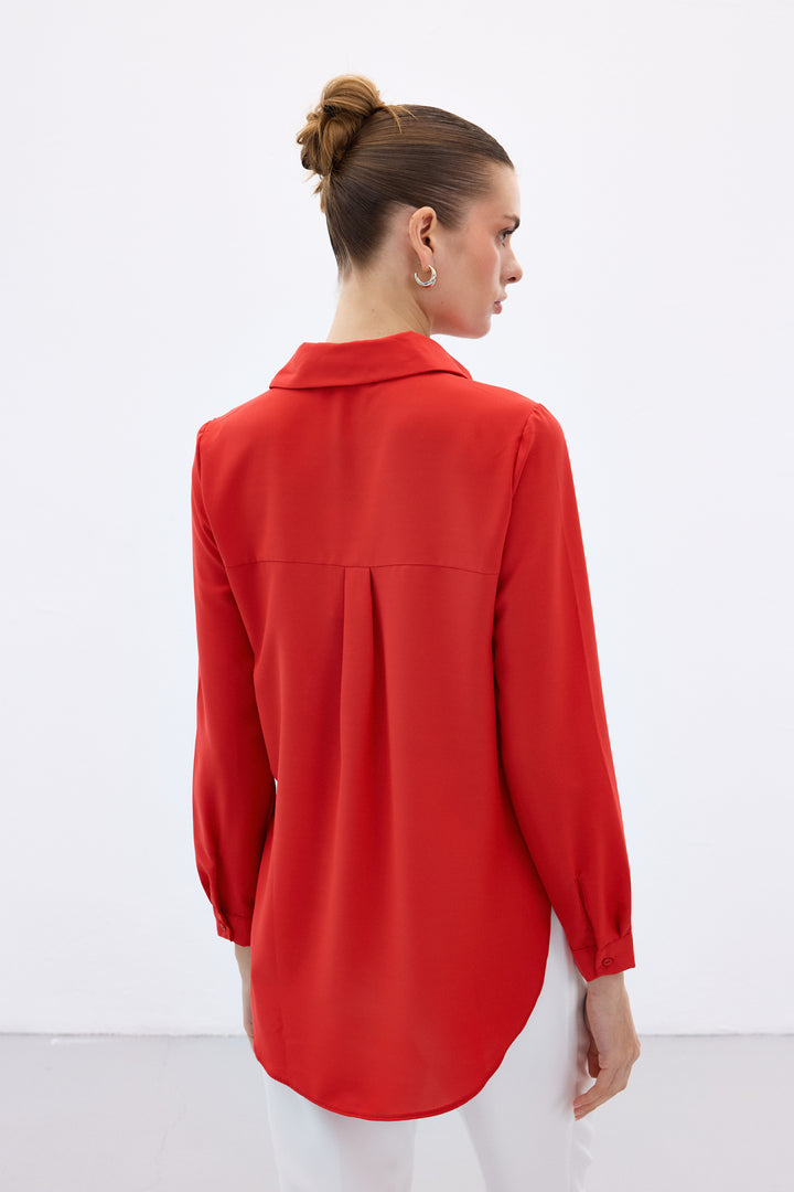 Sateen Chemise classique unie - Rouge