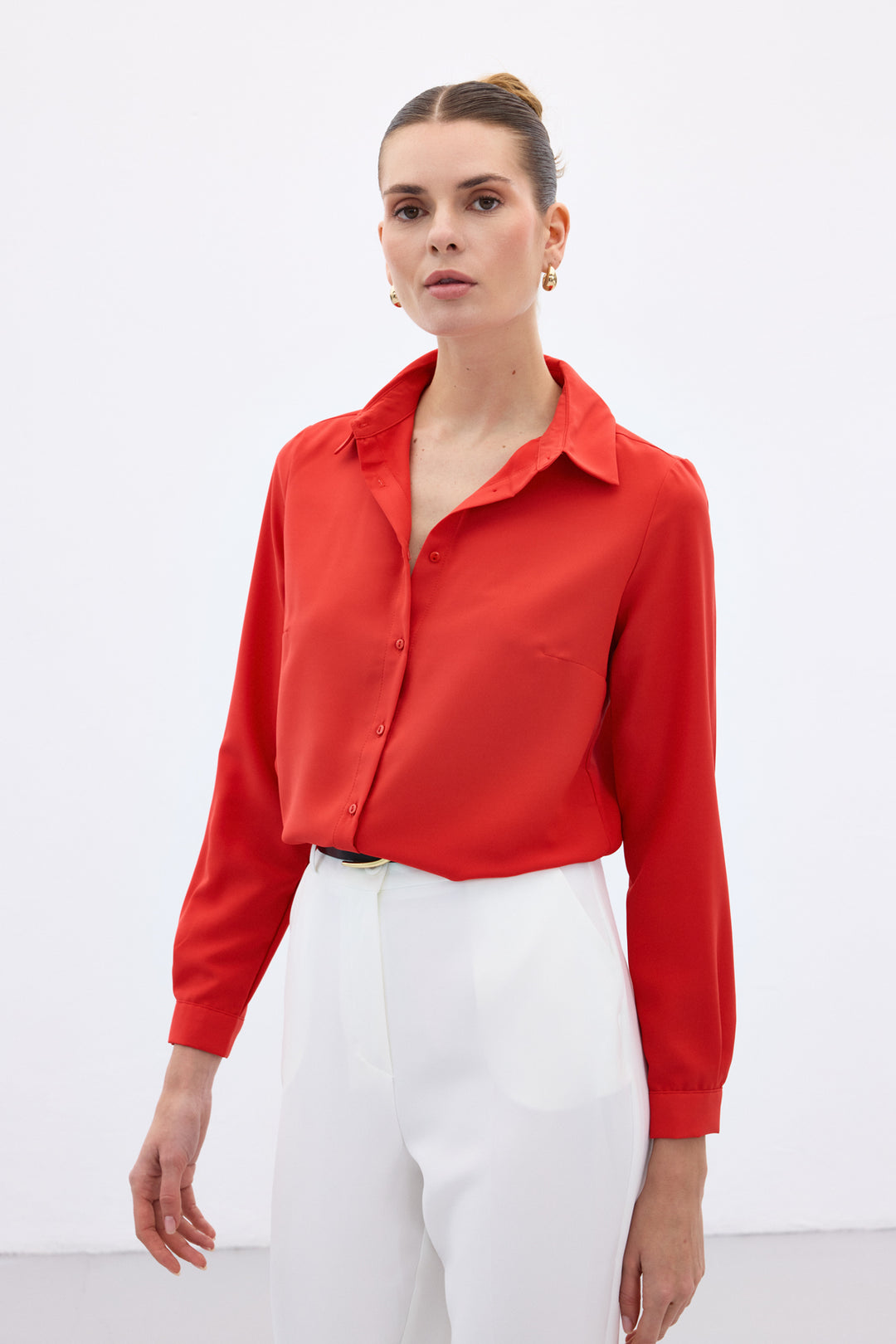 Sateen Chemise classique unie - Rouge