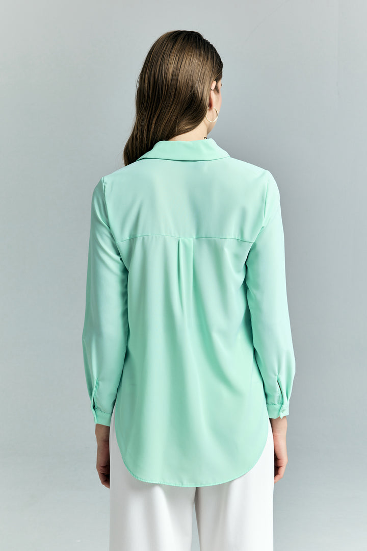 Sateen Chemise Classique Unie - Menthe