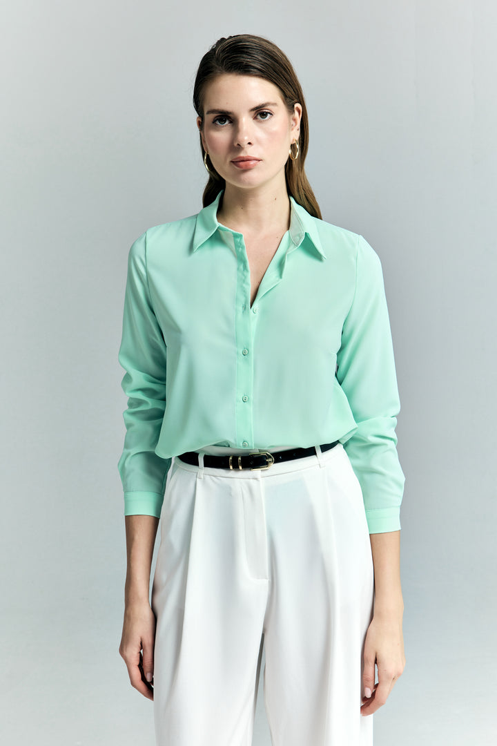 Sateen Chemise Classique Unie - Menthe