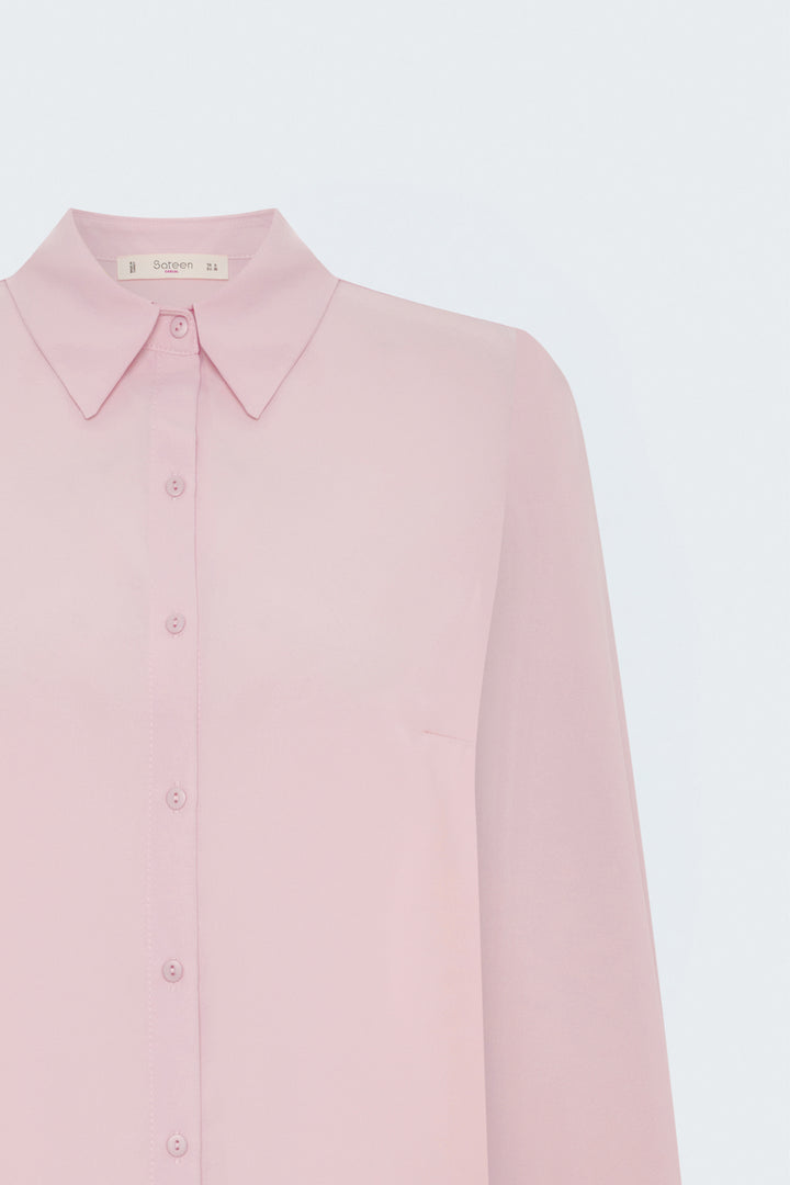 Sateen Chemise Classique Unie - Rose