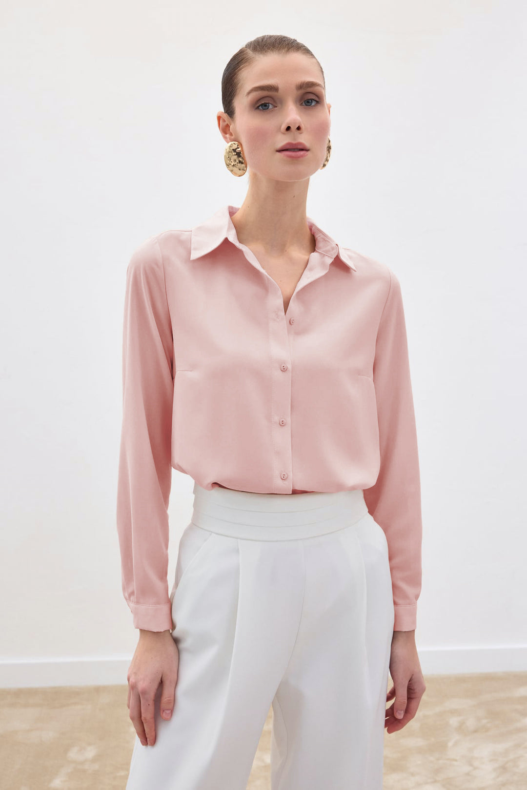 Sateen Chemise unie classique - Poudre