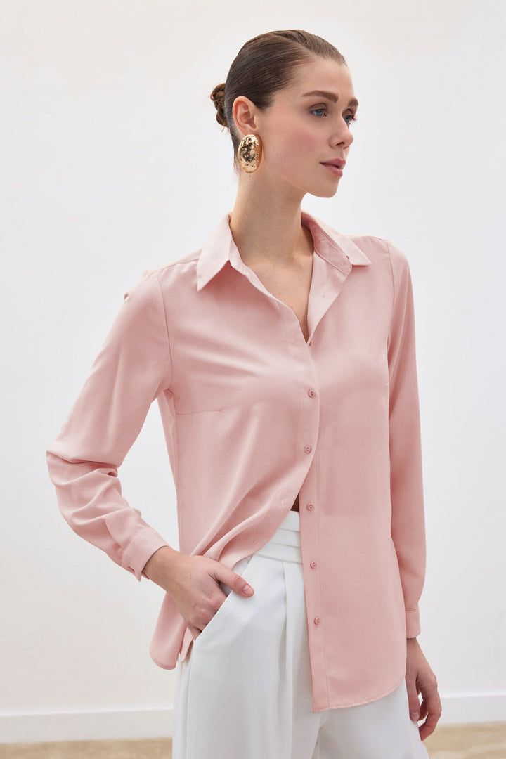 Sateen Chemise unie classique - Poudre