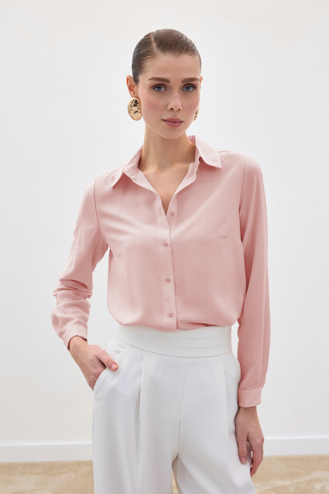 Sateen Chemise unie classique - Poudre
