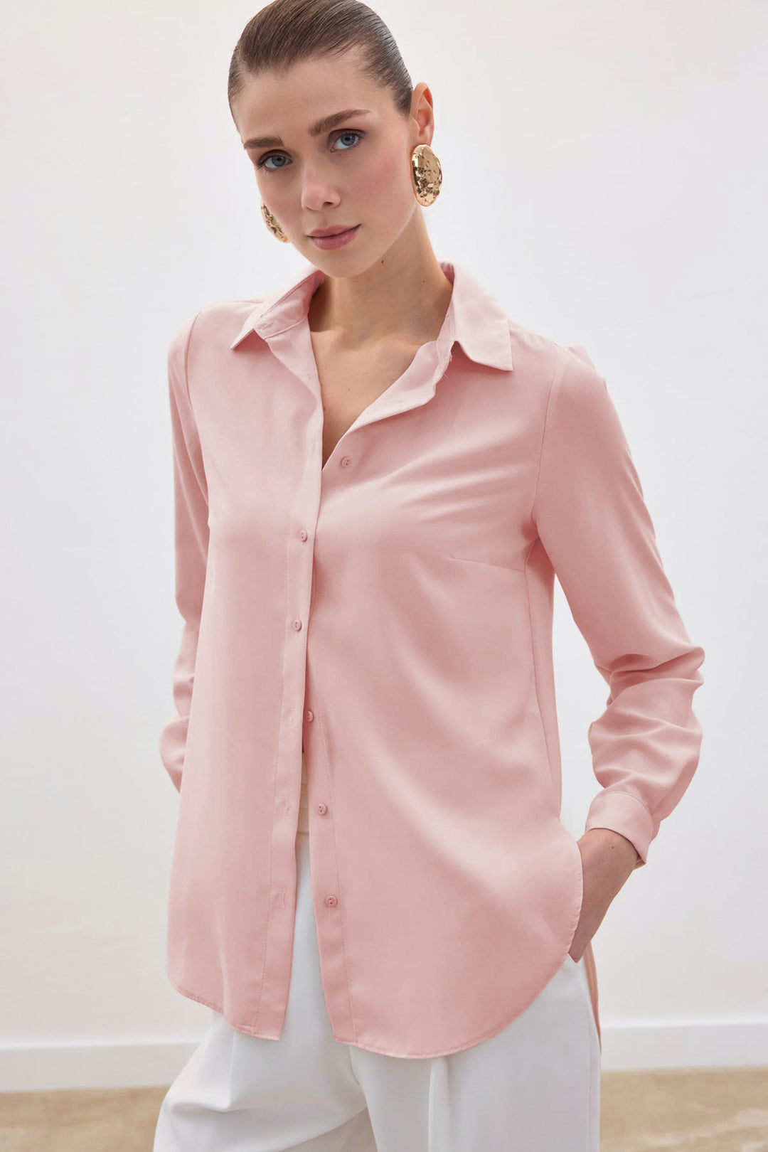 Sateen Chemise unie classique - Poudre