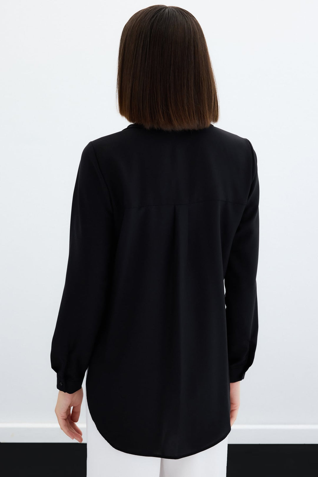 Sateen Chemise Classique Droite - Noir-Noir