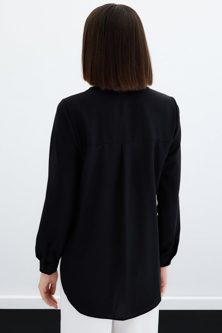 Sateen Chemise Classique Droite - Noir-Noir