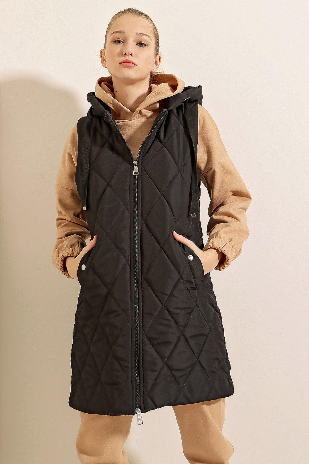 Bigdart Gilet long à capuche - Noir uni