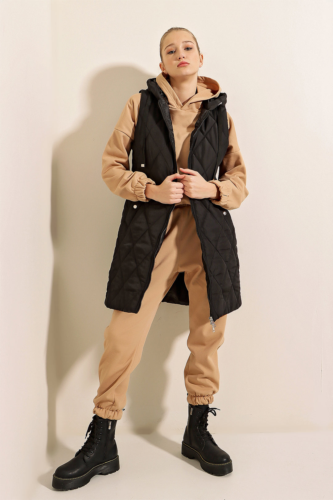 Bigdart Gilet long à capuche - Noir uni