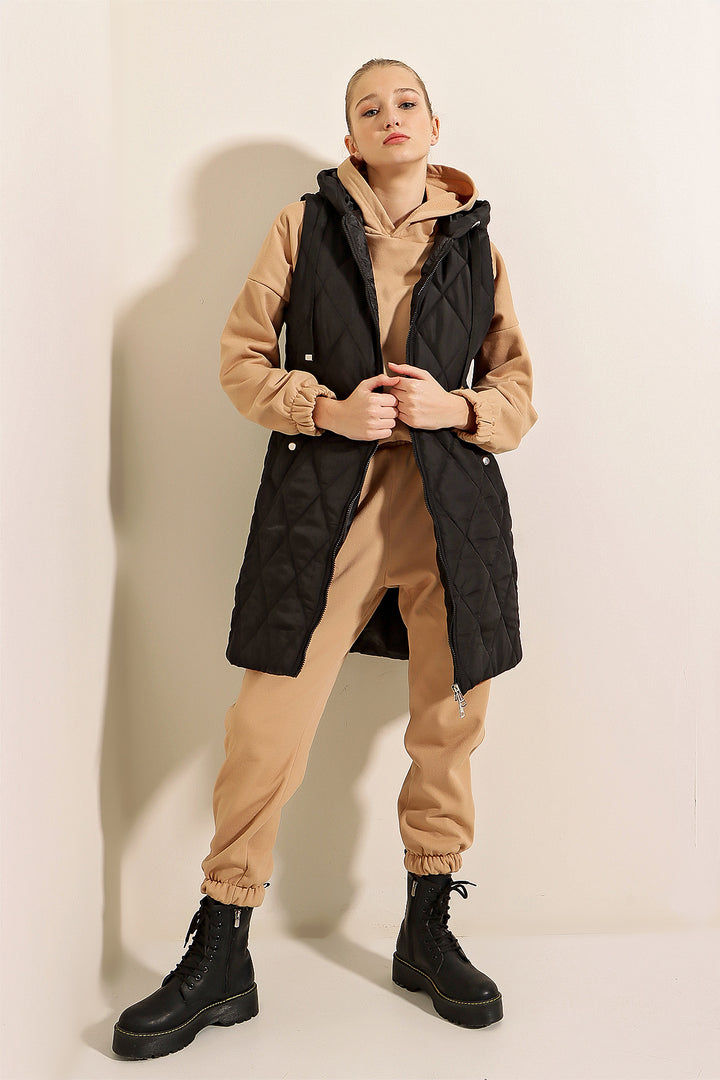Bigdart Gilet long à capuche - Noir uni