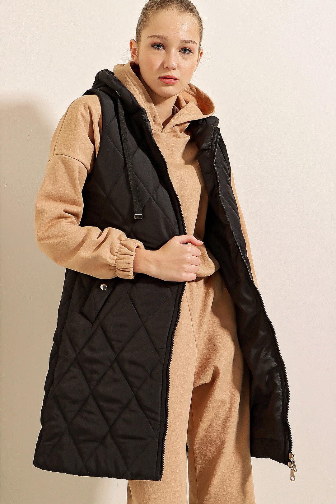 Bigdart Gilet long à capuche - Noir uni