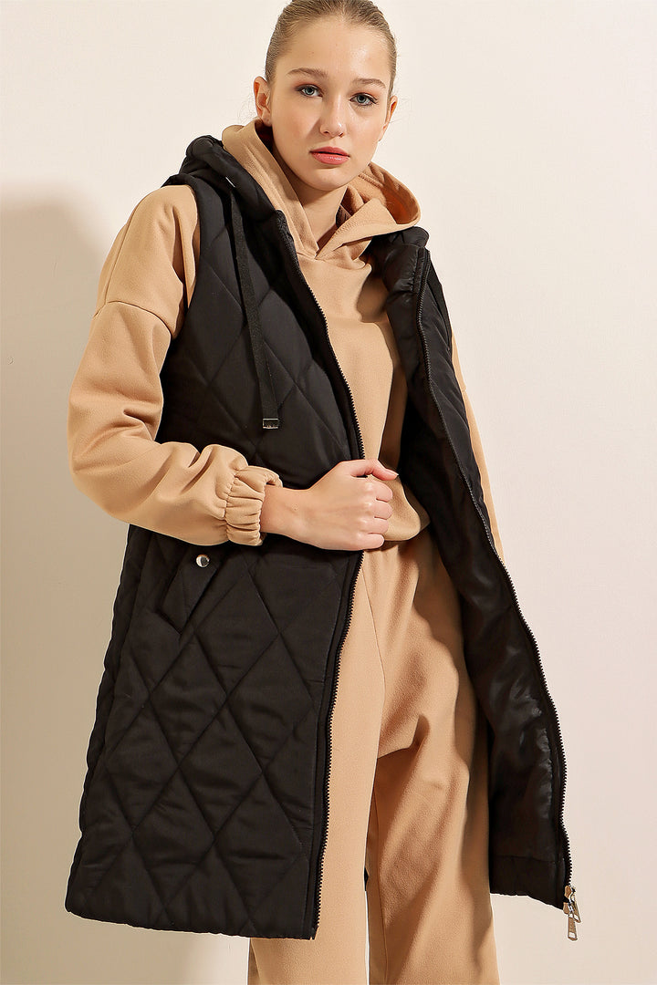 Bigdart Gilet long à capuche - Noir uni