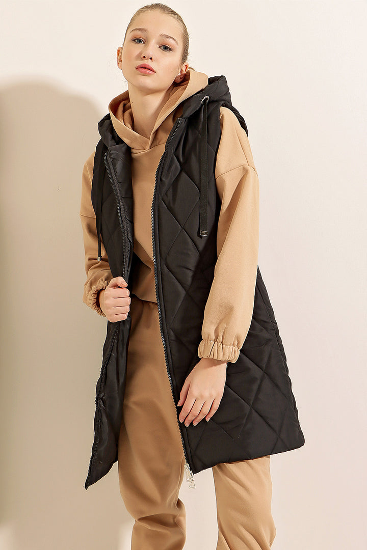 Bigdart Gilet long à capuche - Noir uni