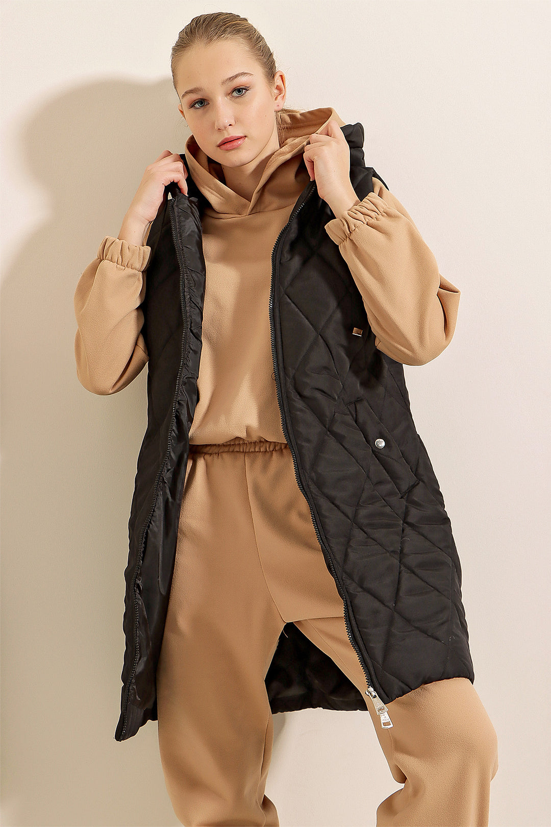 Bigdart Gilet long à capuche - Noir uni