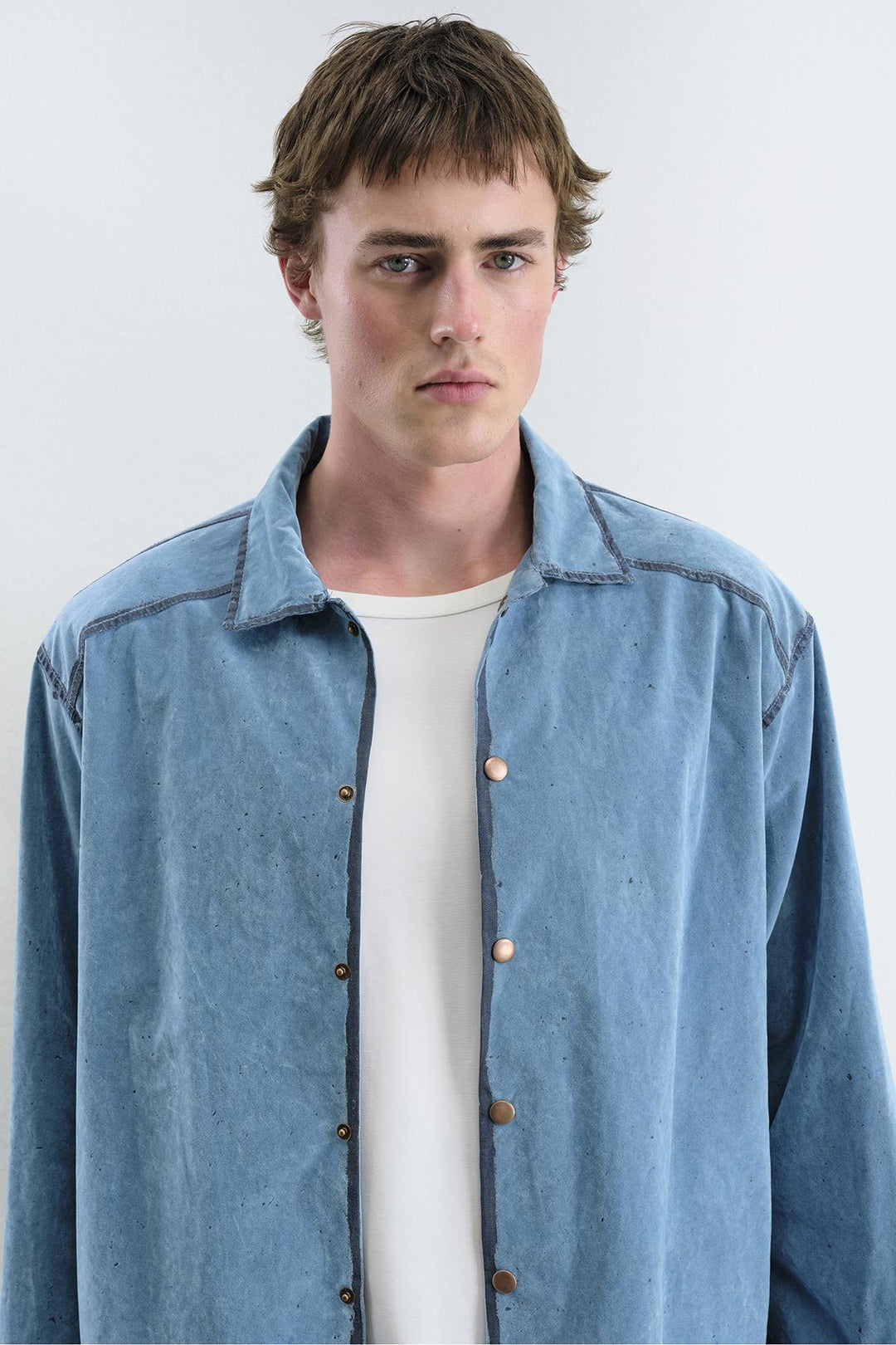 Giesto Chemise en denim bleu avec effet velours - Bleu