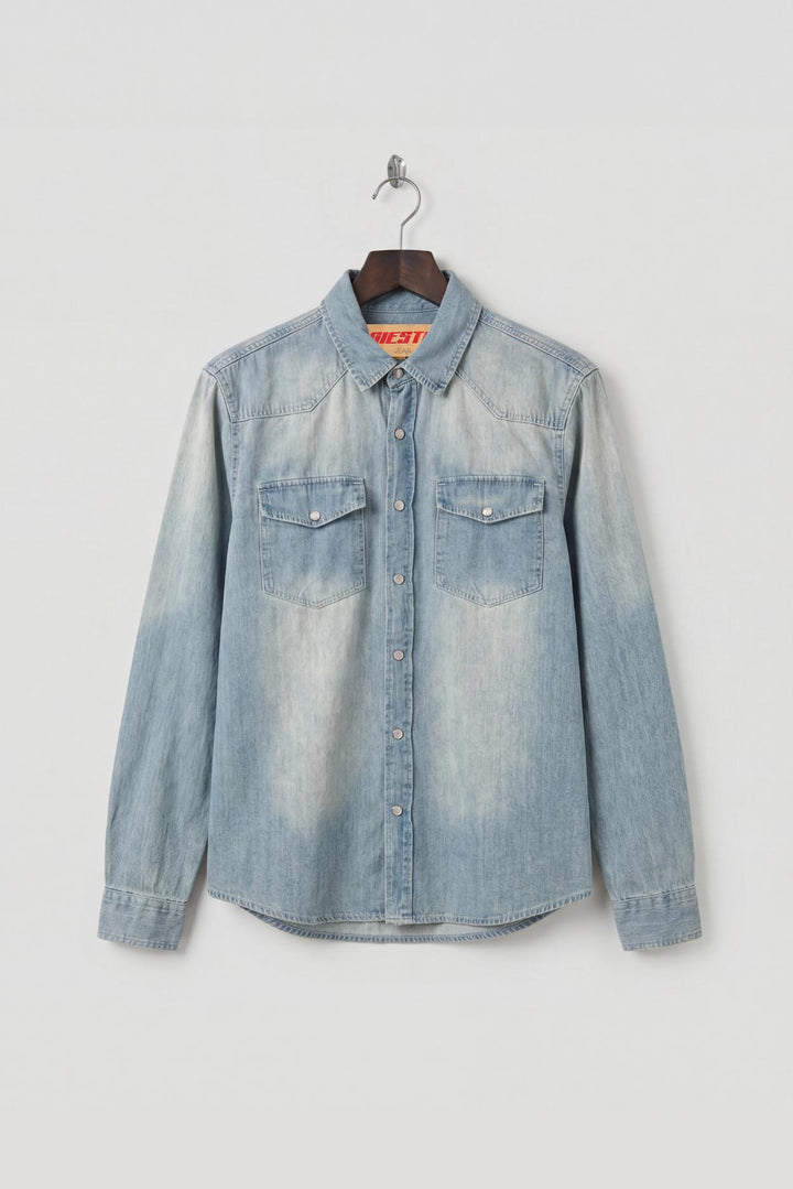 Giesto Chemise en Denim Bleu clair Effet Légère Regular Fit - Bleu clair
