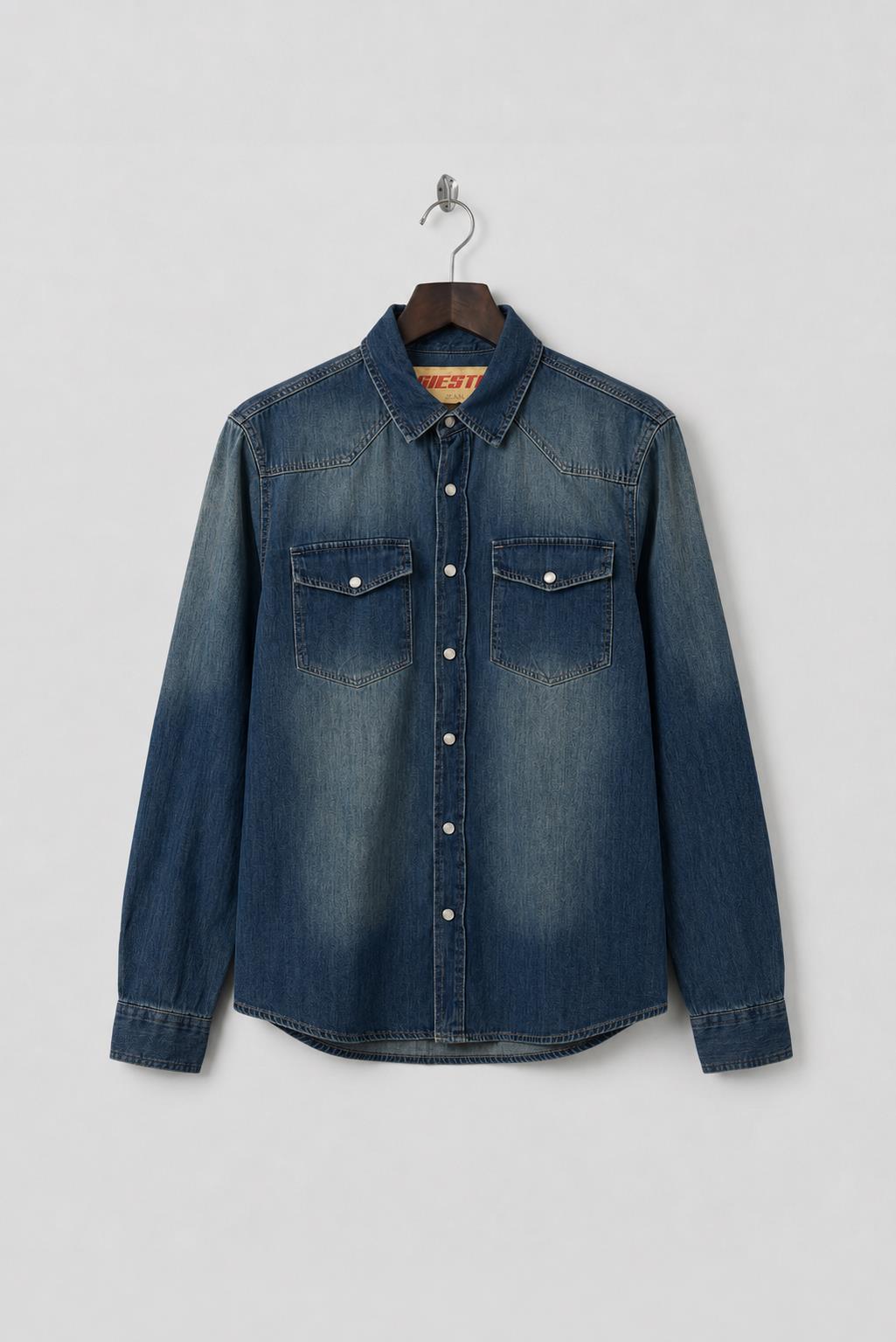 Giesto Chemise en Denim Bleu marine Effet Légère Regular Fit - Bleu foncé