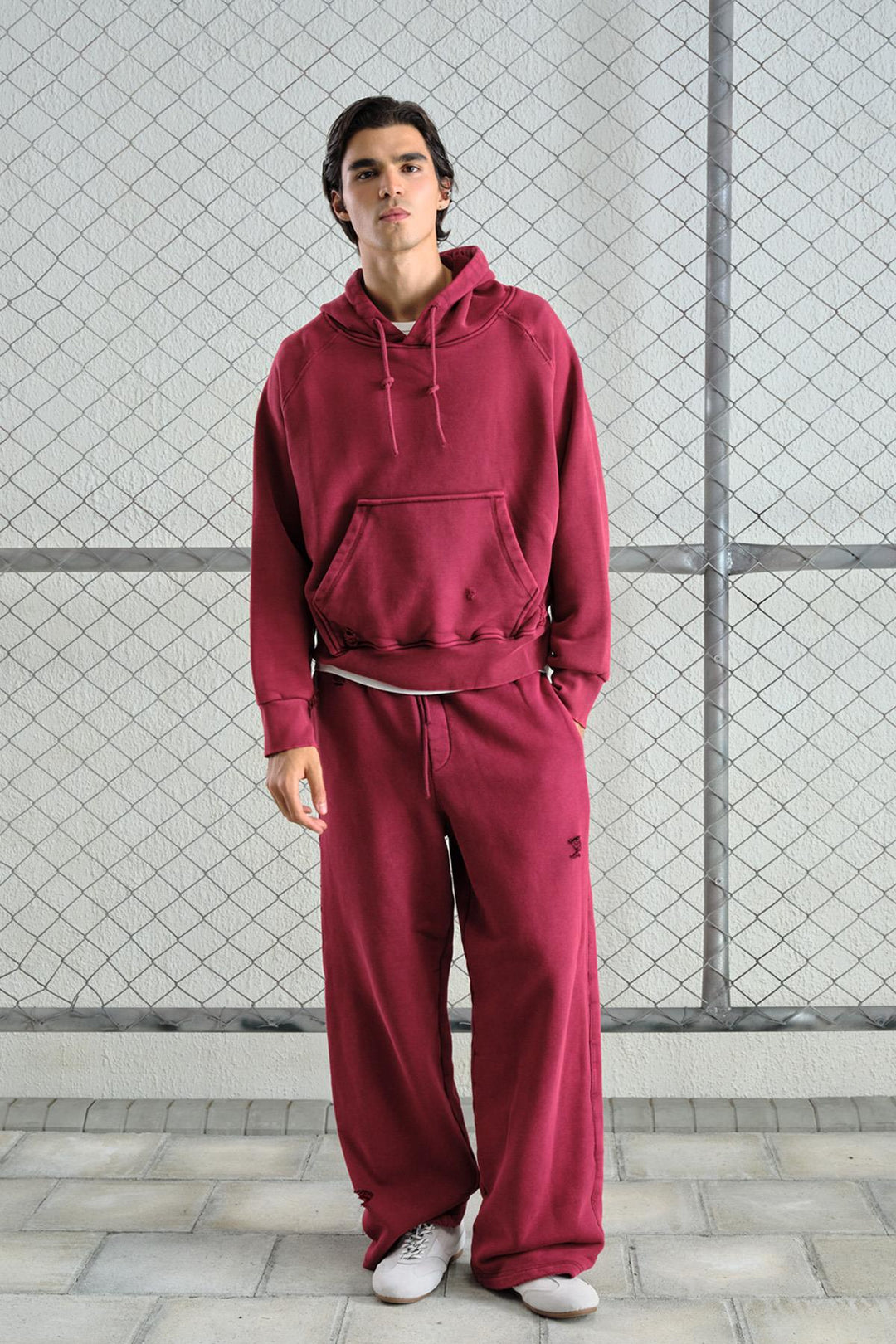 Giesto Sweatshirt Bordeaux à Effet Lavé - Bordeaux