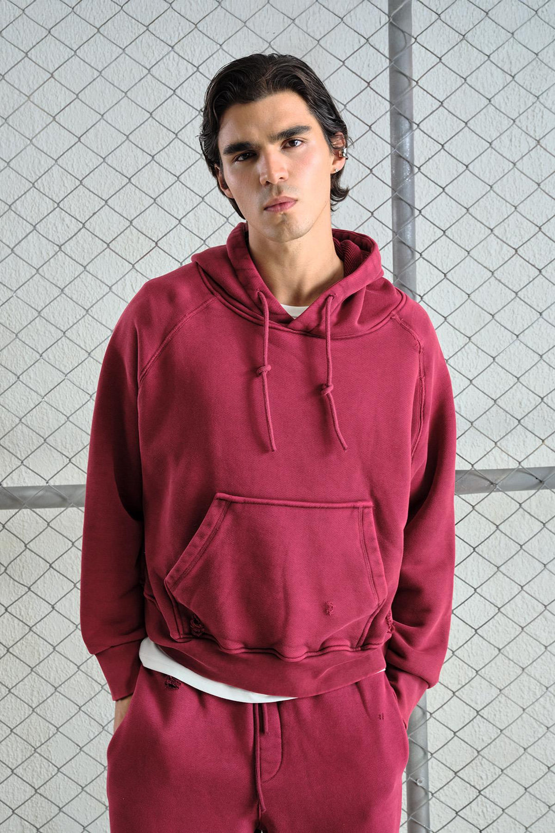 Giesto Sweatshirt Bordeaux à Effet Lavé - Bordeaux