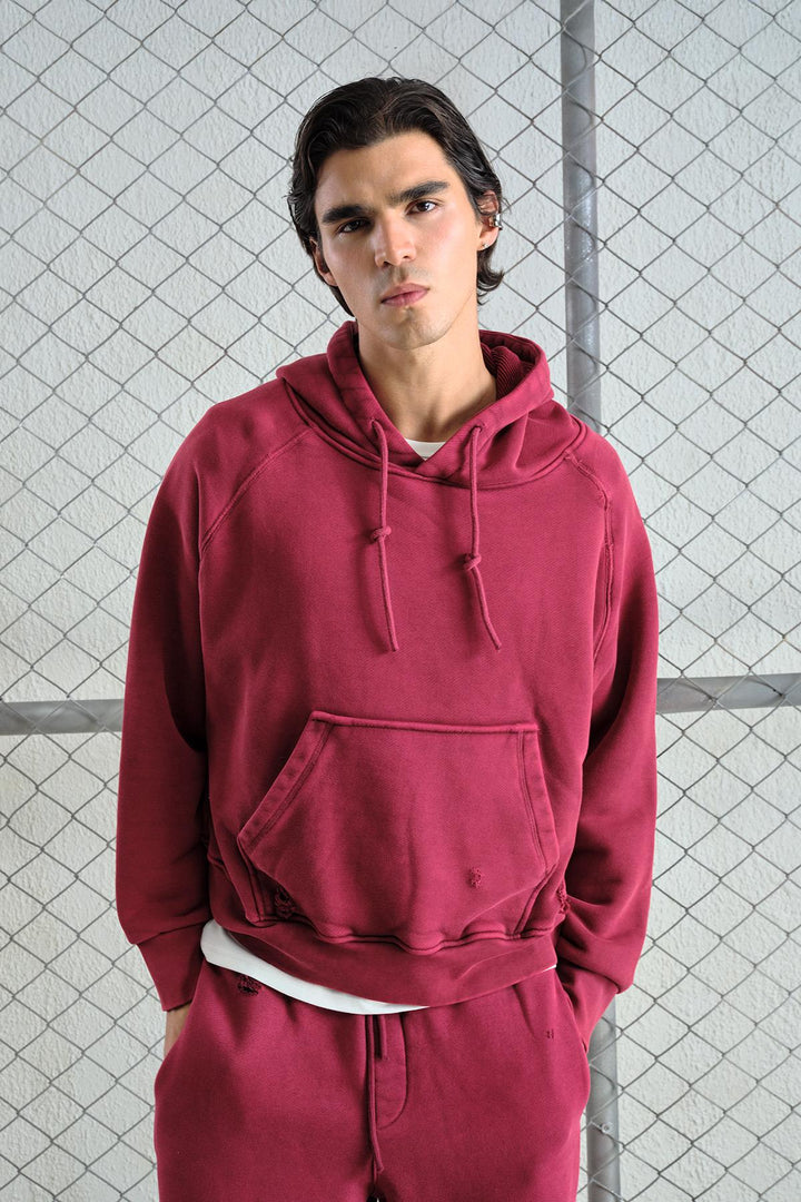 Giesto Sweatshirt Bordeaux à Effet Lavé - Bordeaux