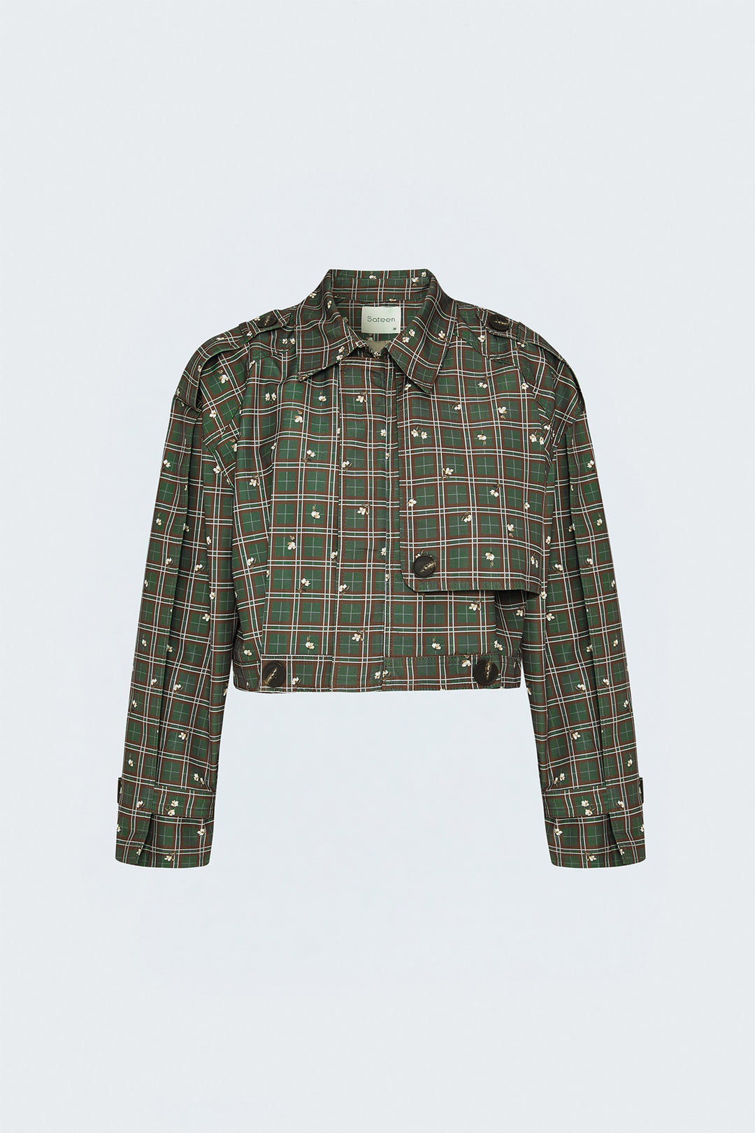 Sateen Trench court à motif écossais - Vert
