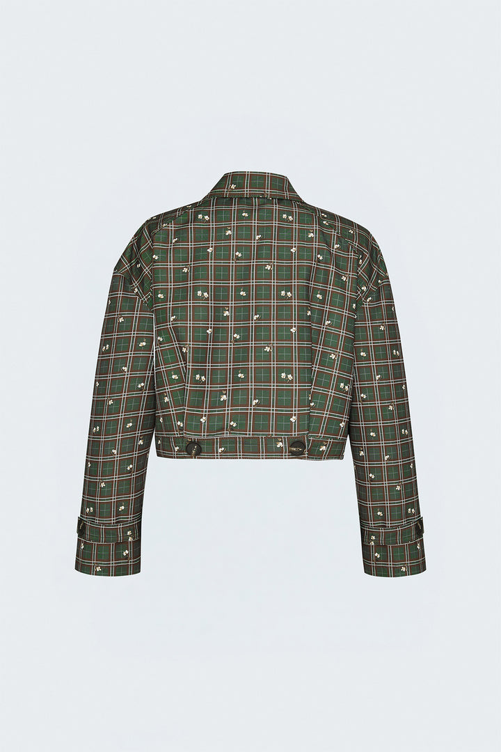 Sateen Trench court à motif écossais - Vert